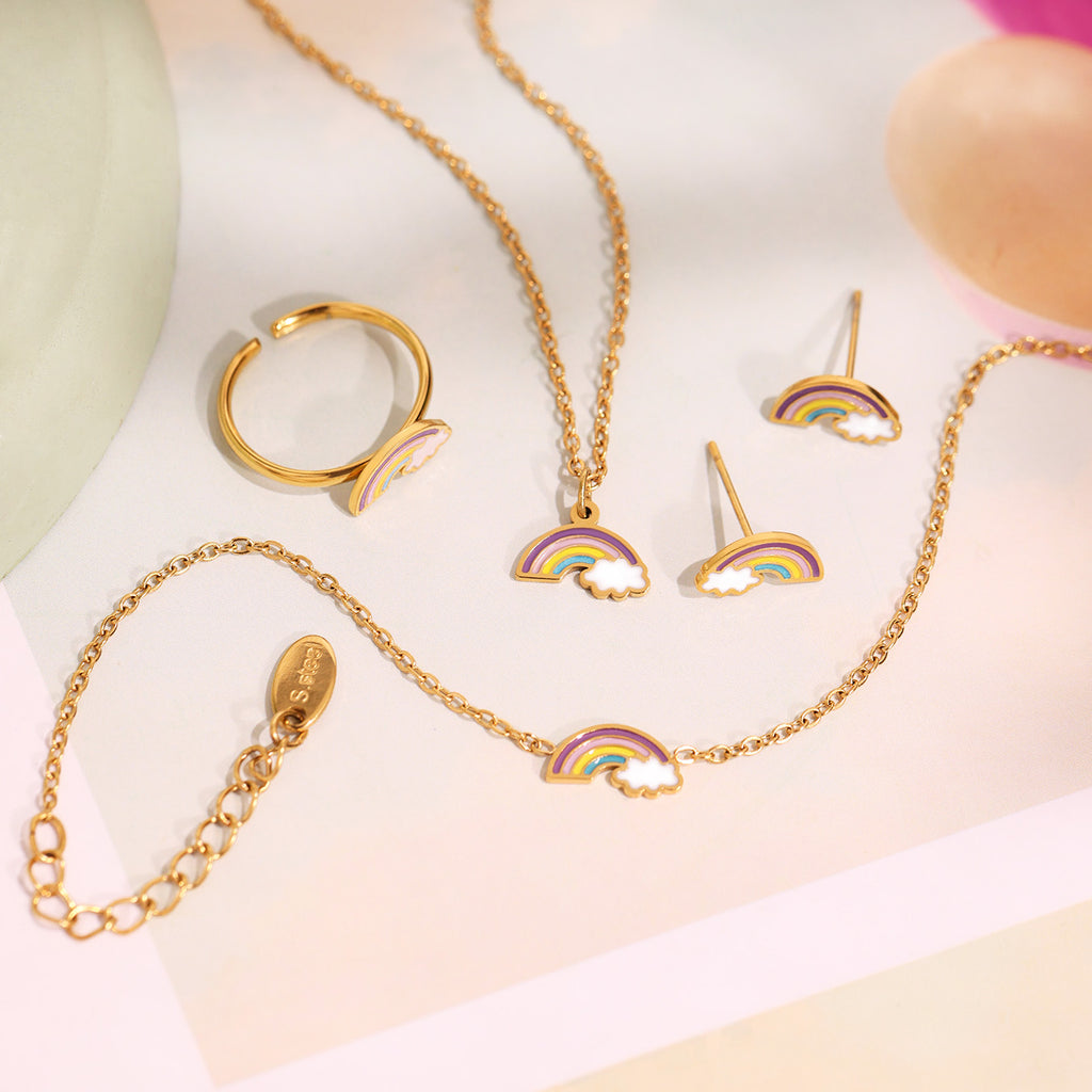 Premium Rainbow Kids Jewelry Set – 18K Gold Plated