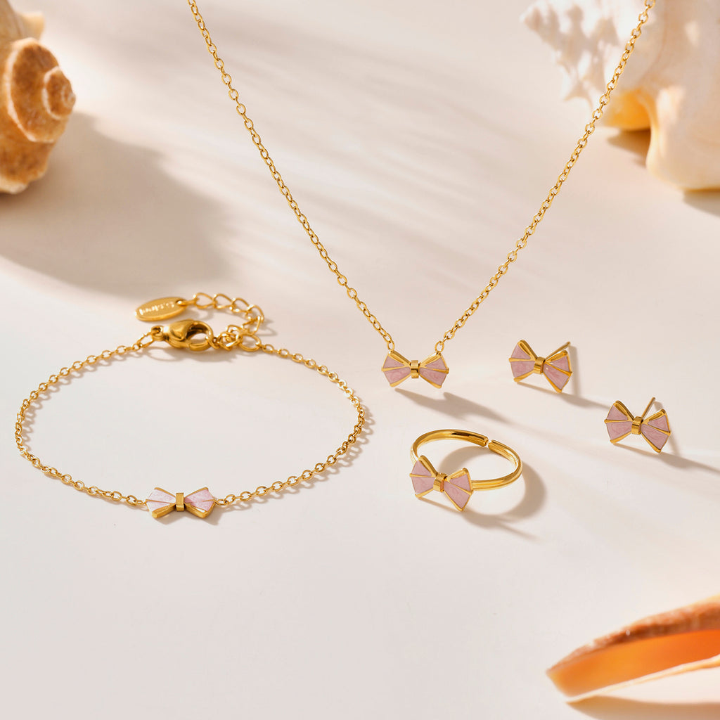 Premium Pink Butterfly Knot Jewelry Set  – 18K Gold Plated
