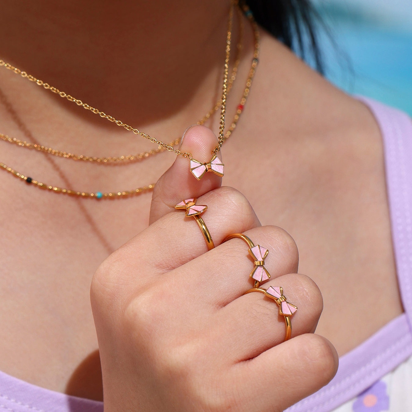 Premium Pink Butterfly Knot Jewelry Set  – 18K Gold Plated
