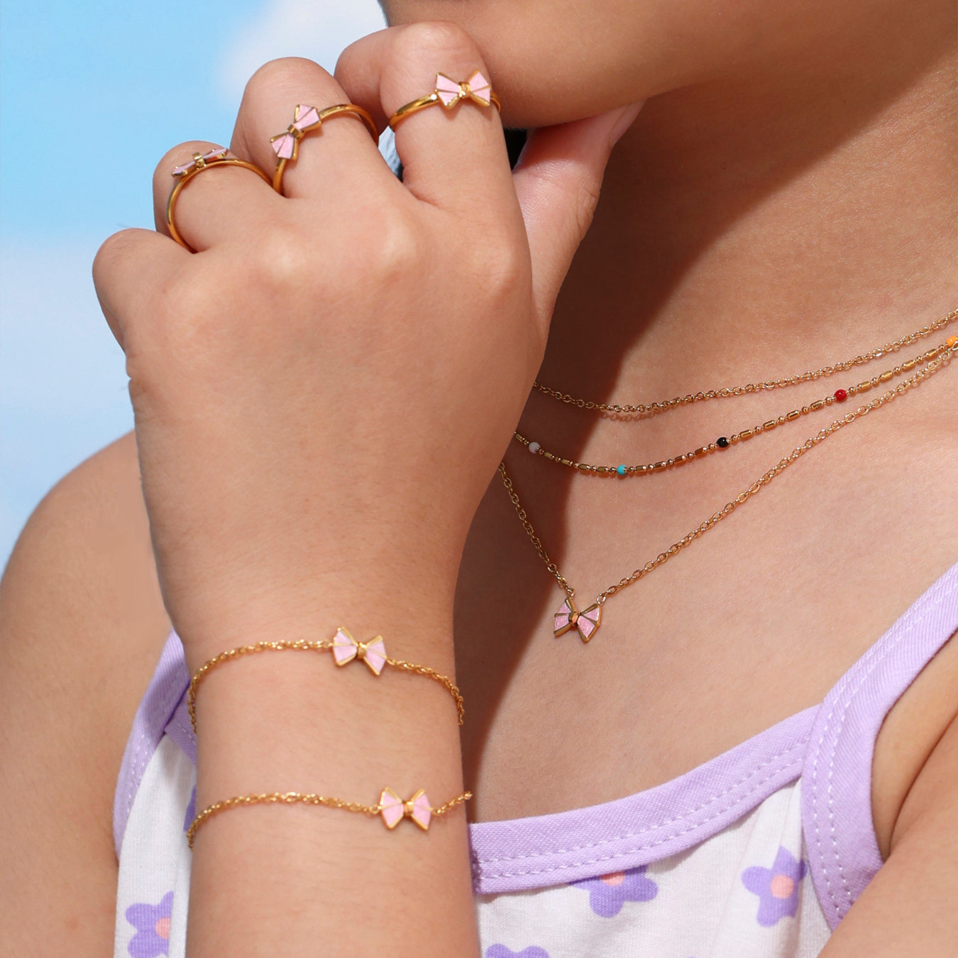 Premium Pink Butterfly Knot Jewelry Set  – 18K Gold Plated