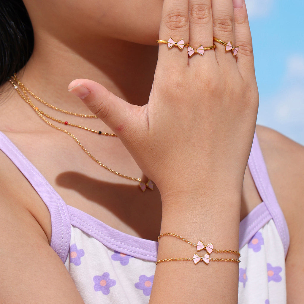 Premium Pink Butterfly Knot Jewelry Set  – 18K Gold Plated