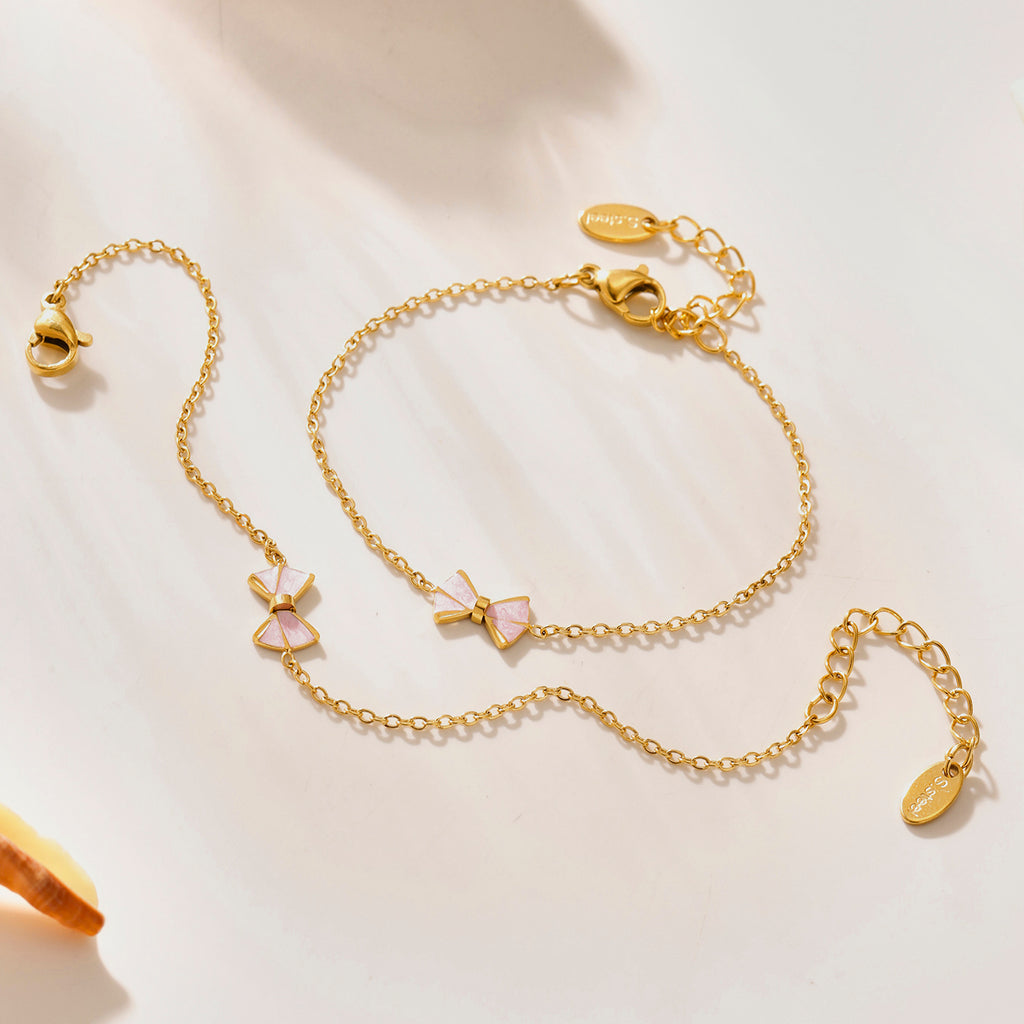 Premium Pink Butterfly Knot Jewelry Set  – 18K Gold Plated