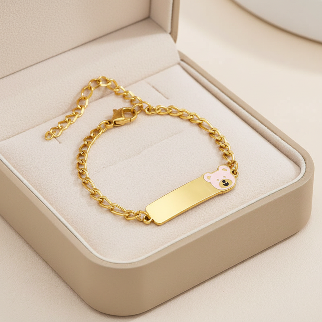 Bear Charm Bracelet For Kids - 18K Gold Plated