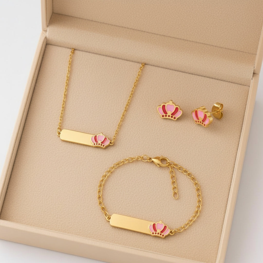Crown Charm Full Set Jewelry For Kids - 18K Gold Plated