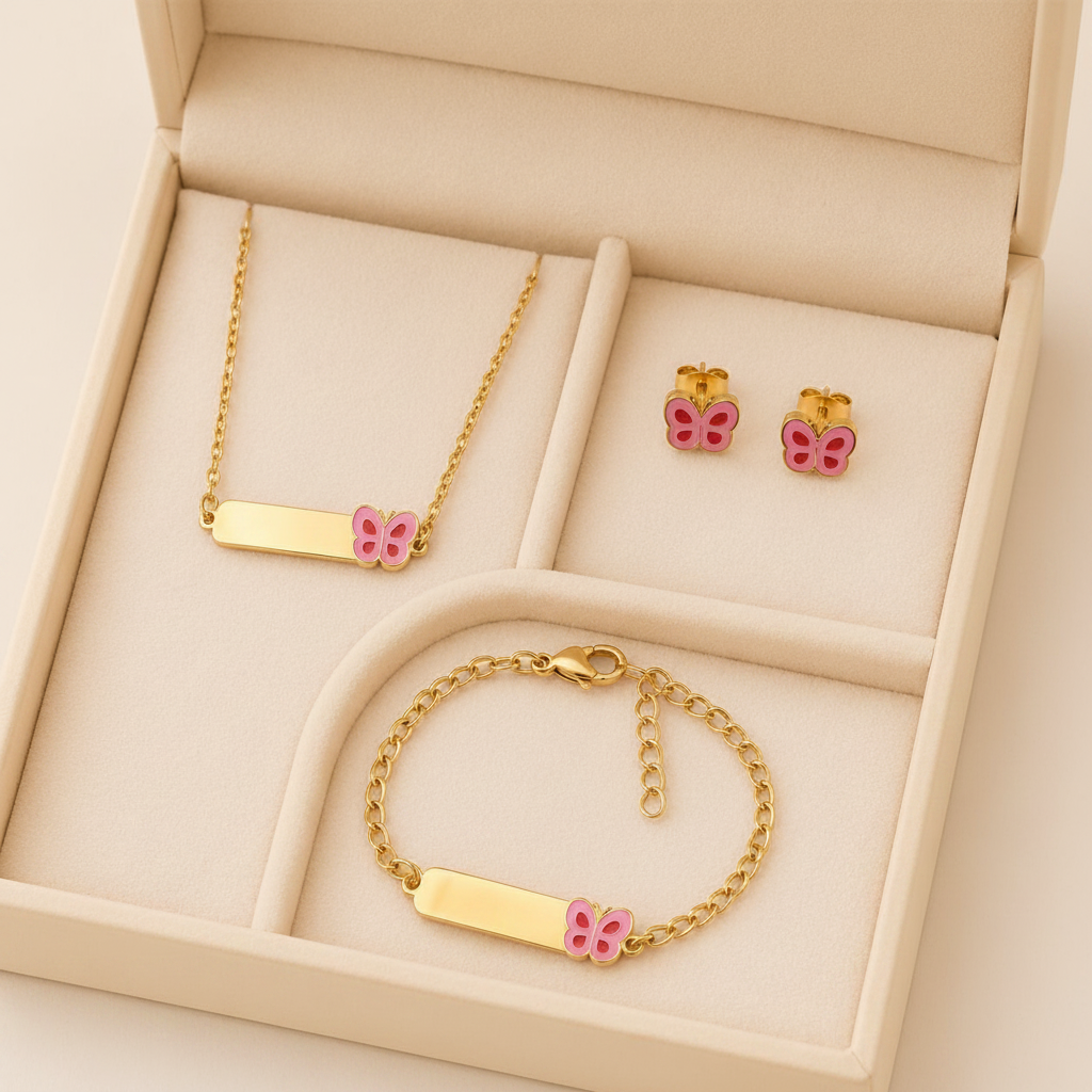 Butterfly Bliss Full Set Jewelry For Kids - 18K Gold Plated
