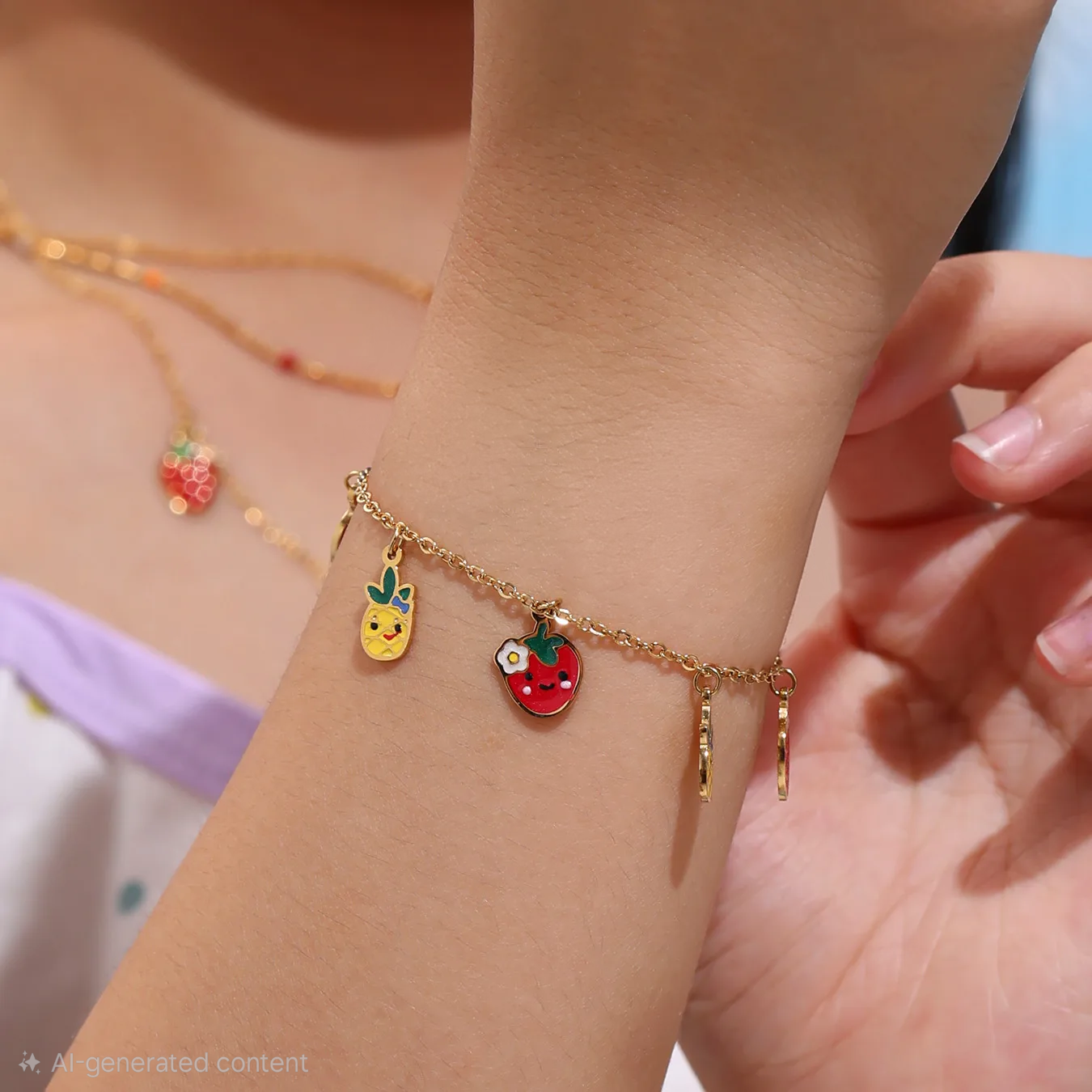 Fruity Charm Bracelet For Kids - 18K Gold Plated
