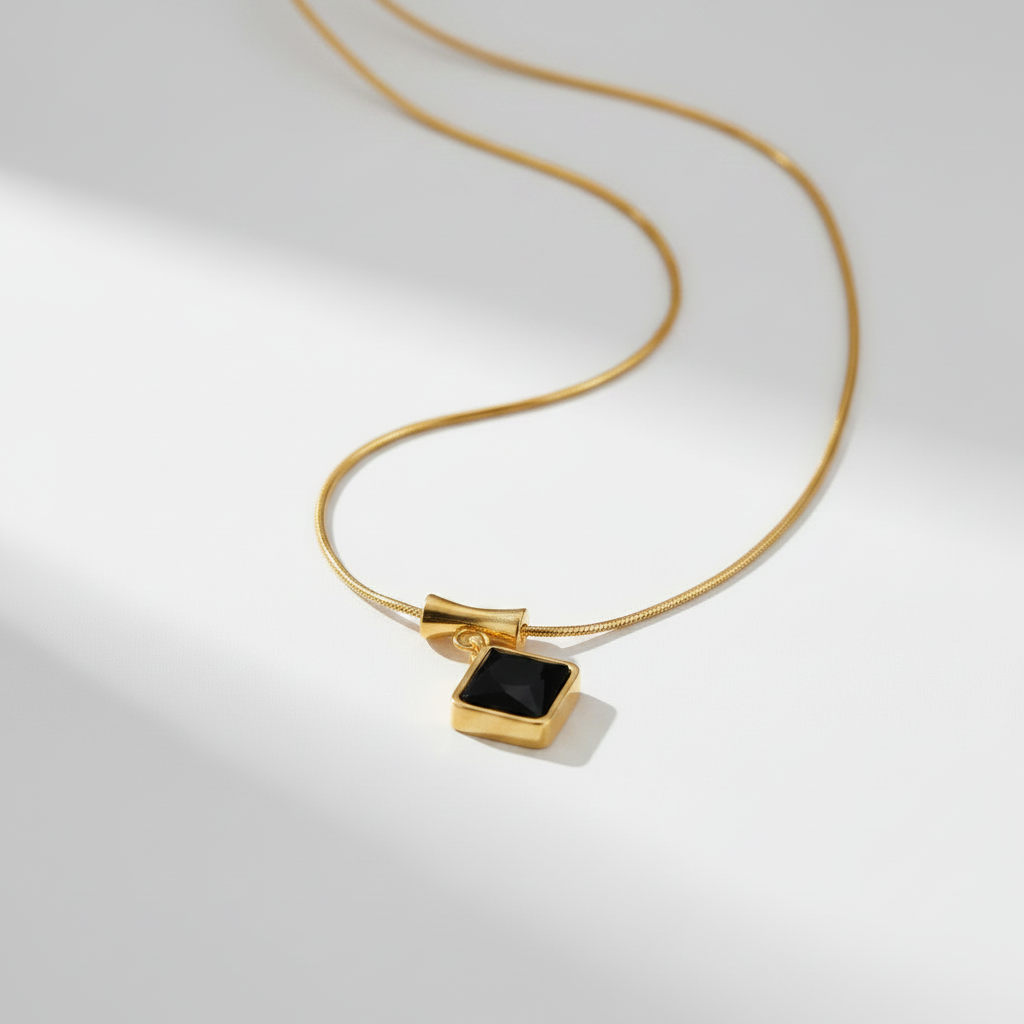 Noir Elegance Necklace For Women - 18K Gold Plated