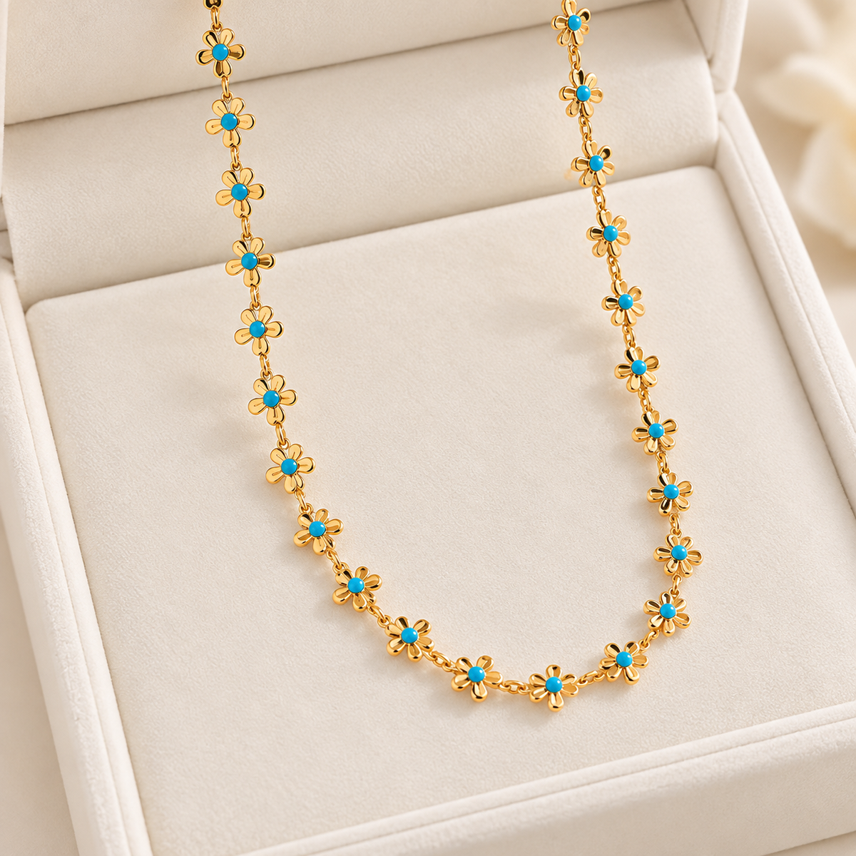 Cyan Blossom Necklace for Women - 18K Gold Plated