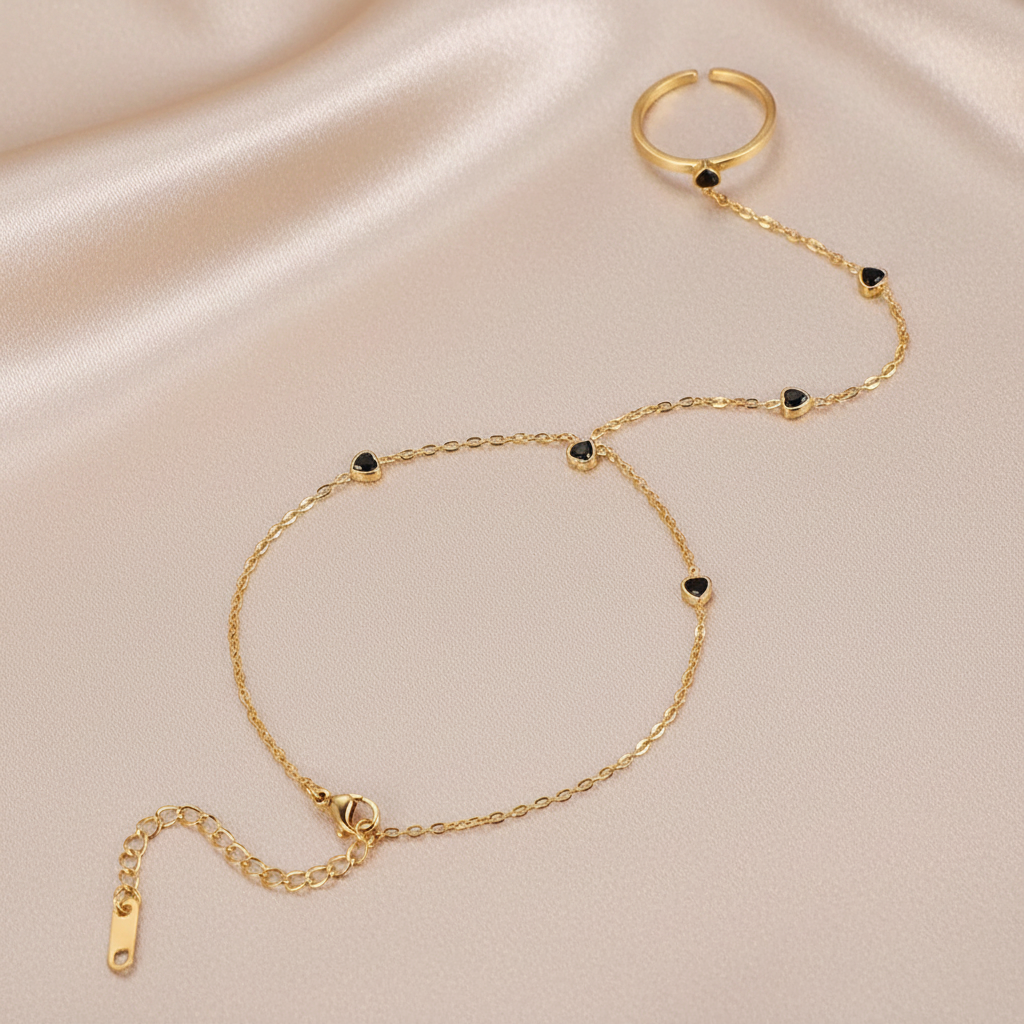 Midnight Heart Hand Chain For Women - 18K Gold Plated