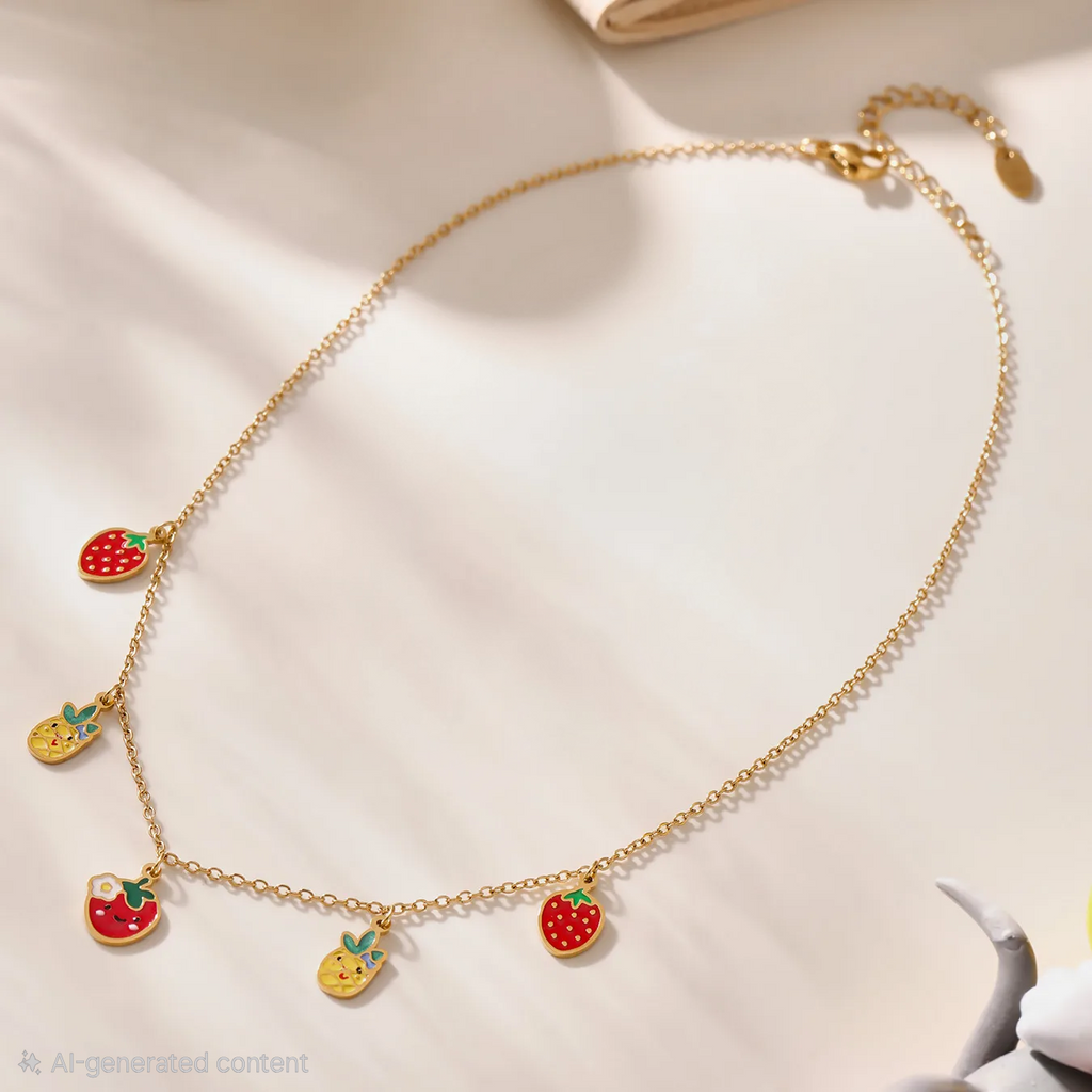 Fruity Charm Necklace For Kids - 18K Gold Plated