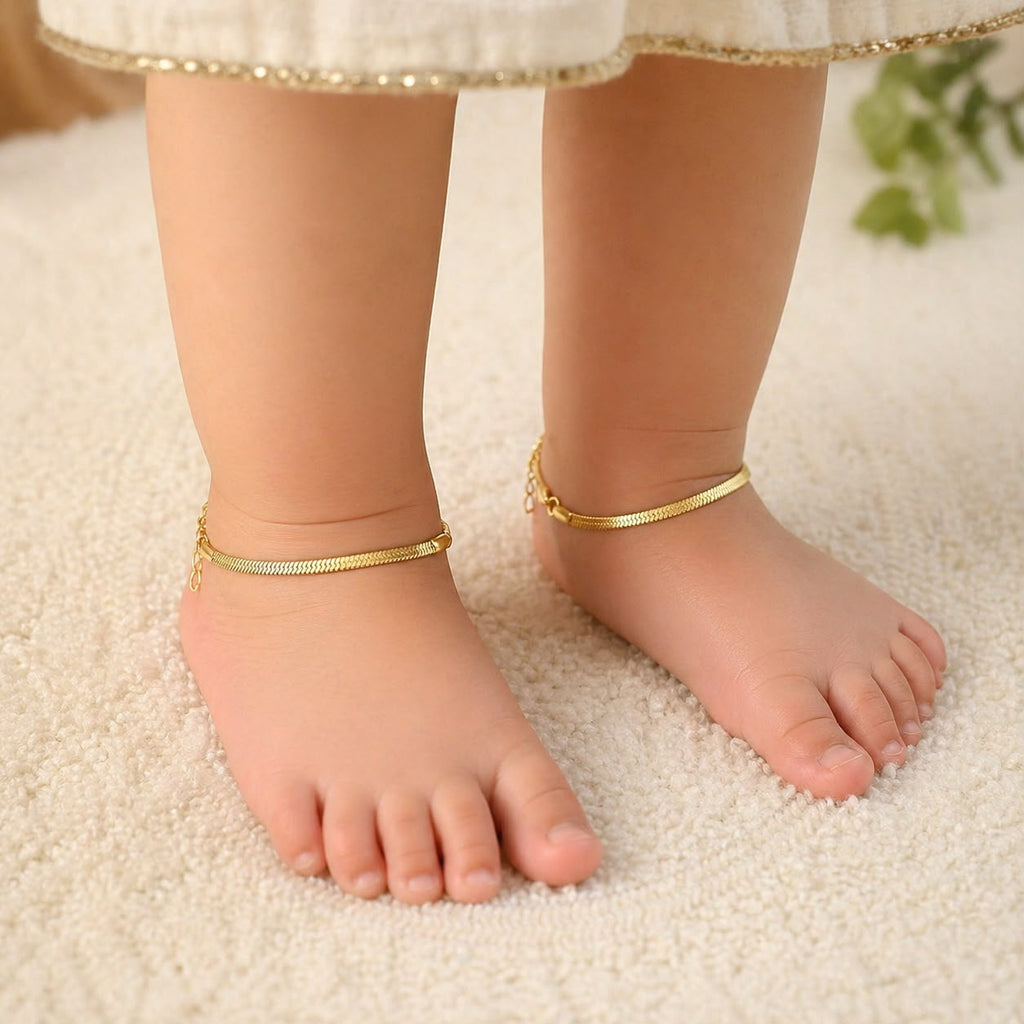 Golden Wave Anklet For Kids - 18K Gold Plated