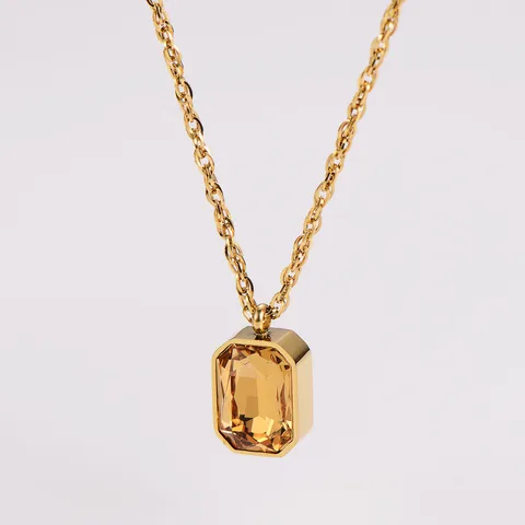 Amber Halo Necklace For Women - 18K Gold Plated