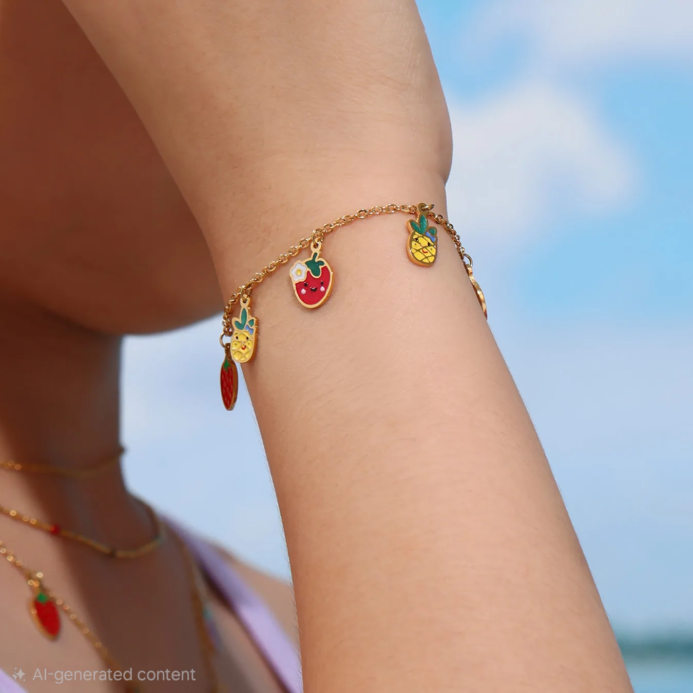 Fruity Charm Bracelet For Kids - 18K Gold Plated