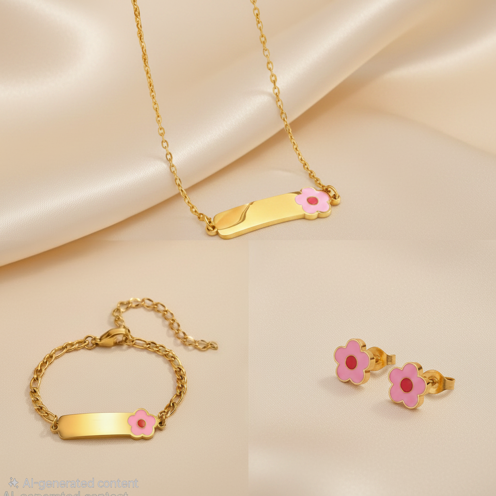 Golden Bloom Bar Full Set Jewelry For Kids - 18K Gold Plated