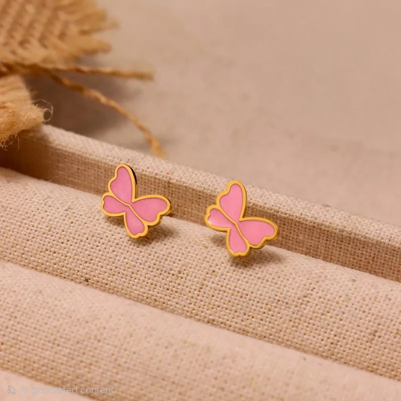 Rosy Wings Ear Studs For Kids - 18K Gold Plated