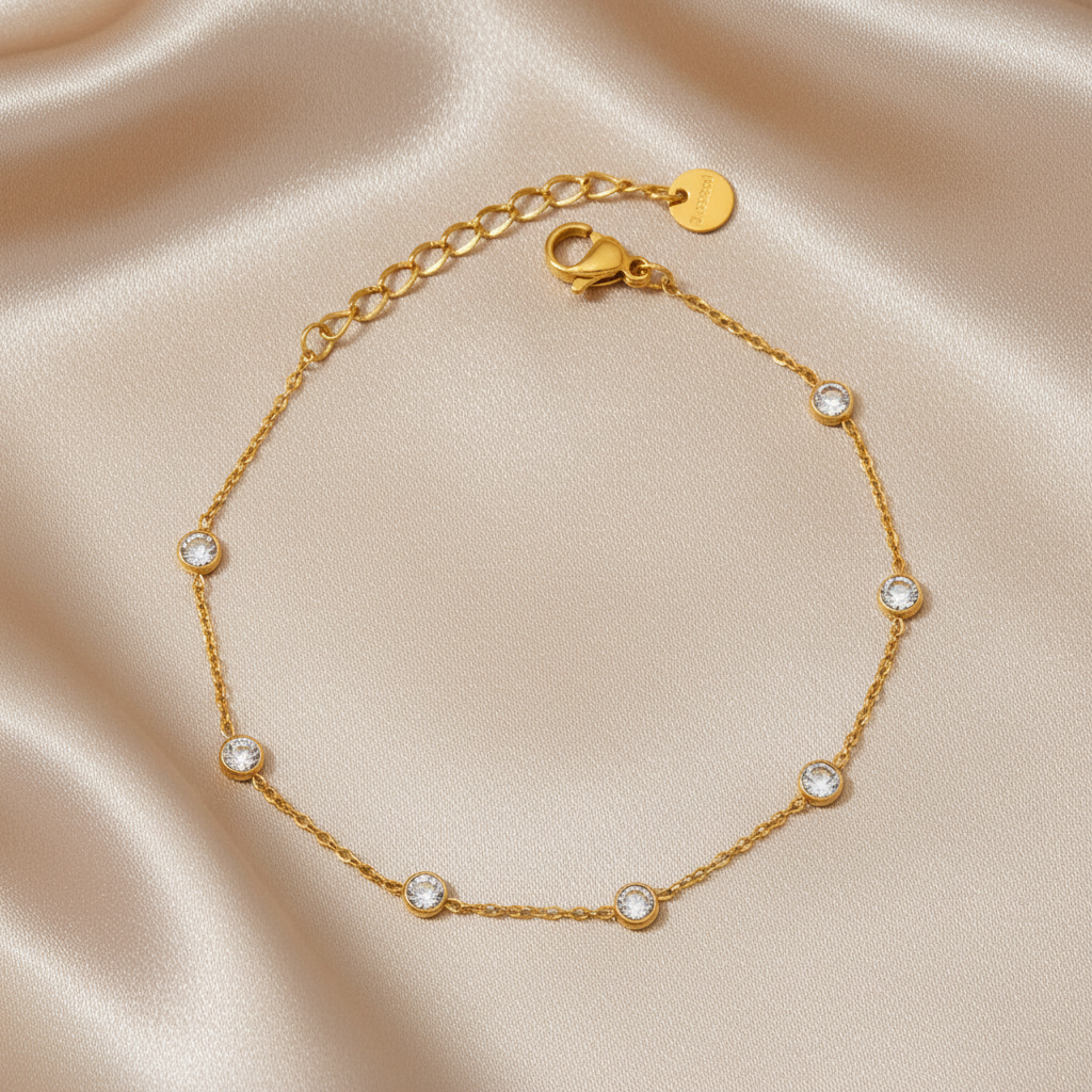 Crystal Dew Anklet For Kids - 18K Gold Plated