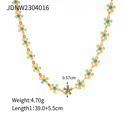 Cyan Blossom Necklace for Women - 18K Gold Plated