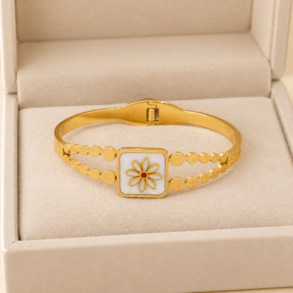 Daisy Square Bangle for Women -18K Gold Plated