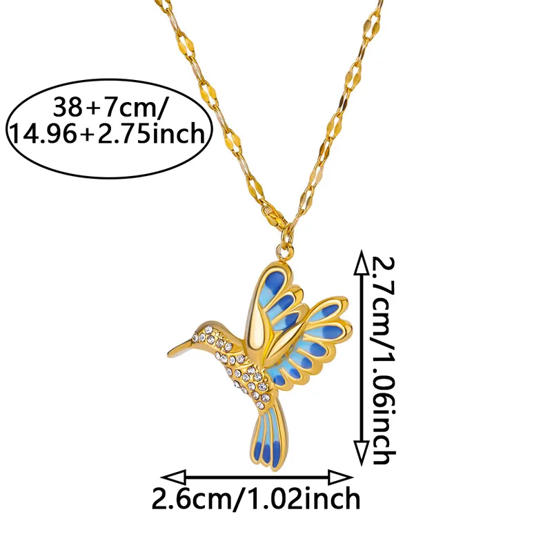 Blue Hummingbird Necklace For Women - 18K Gold Plated