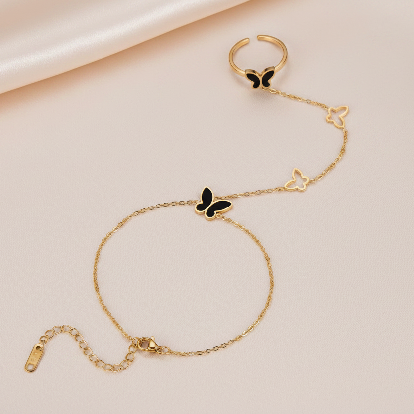 Noir Flutter Hand Chain For Women - 18K Gold Plated