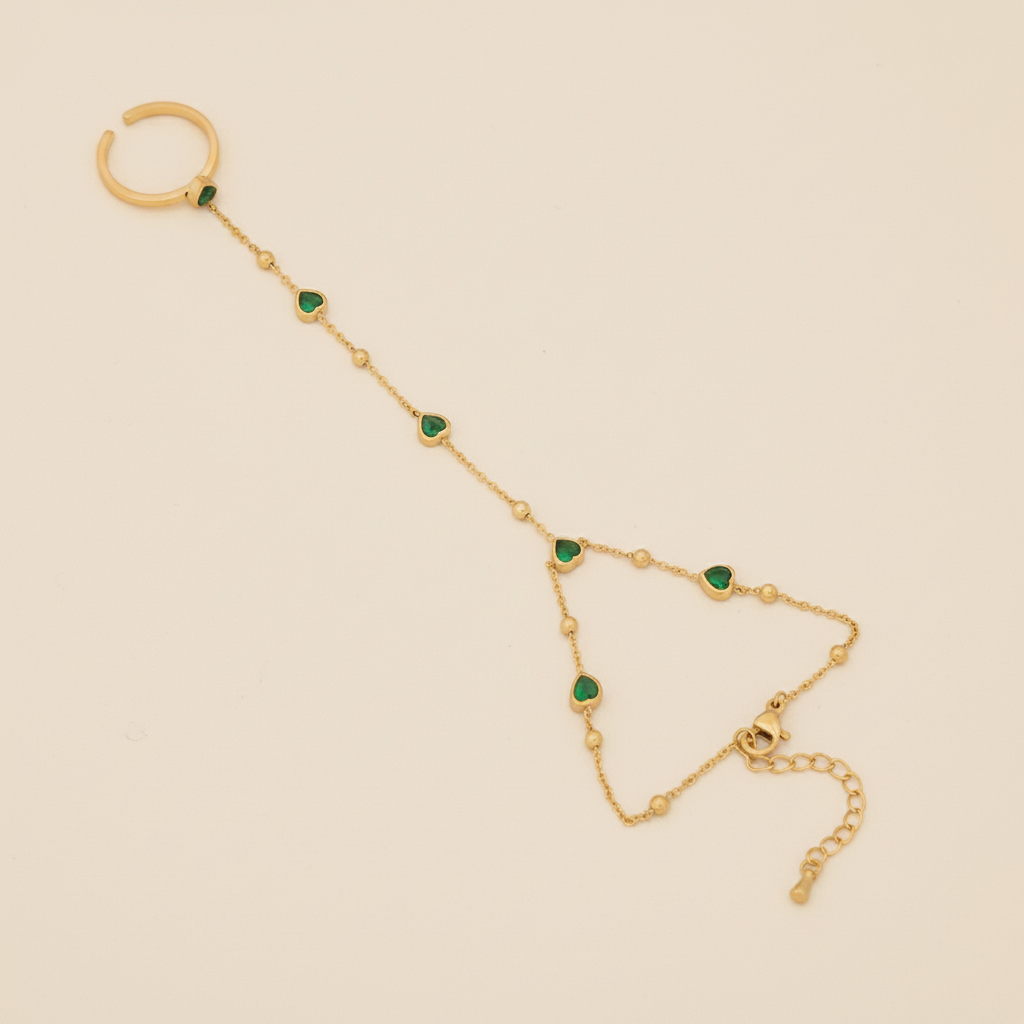 Zirella Emerald Love Hand Chain for Women - 18K Gold Plated