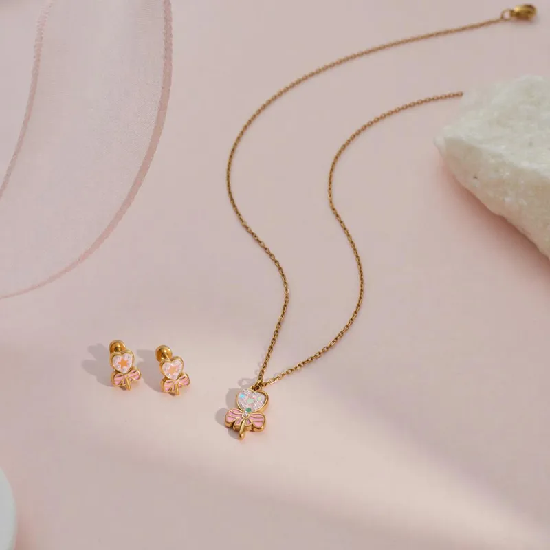 Heart & Bow Charm Kids Jewelry Combo