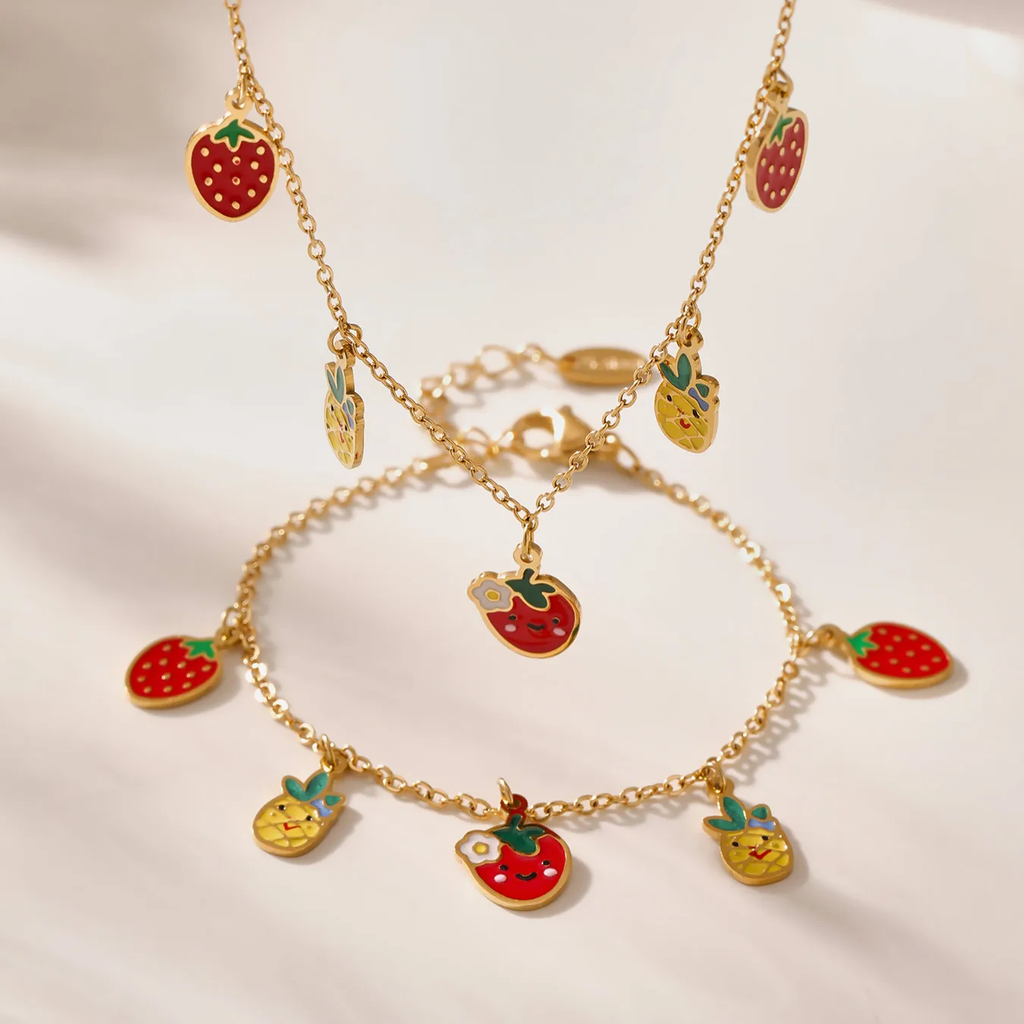 Premium Fruity Charm Kids Jewelry Combo - 18K Gold Plated