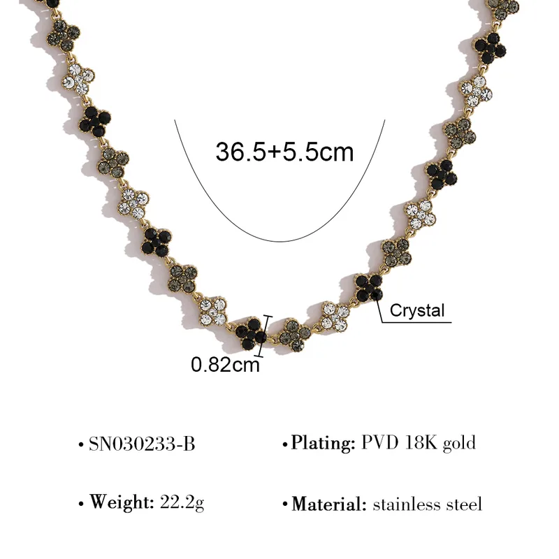 Black Cover Crystal Party Wear Necklace For Women - 18K Gold Plated
