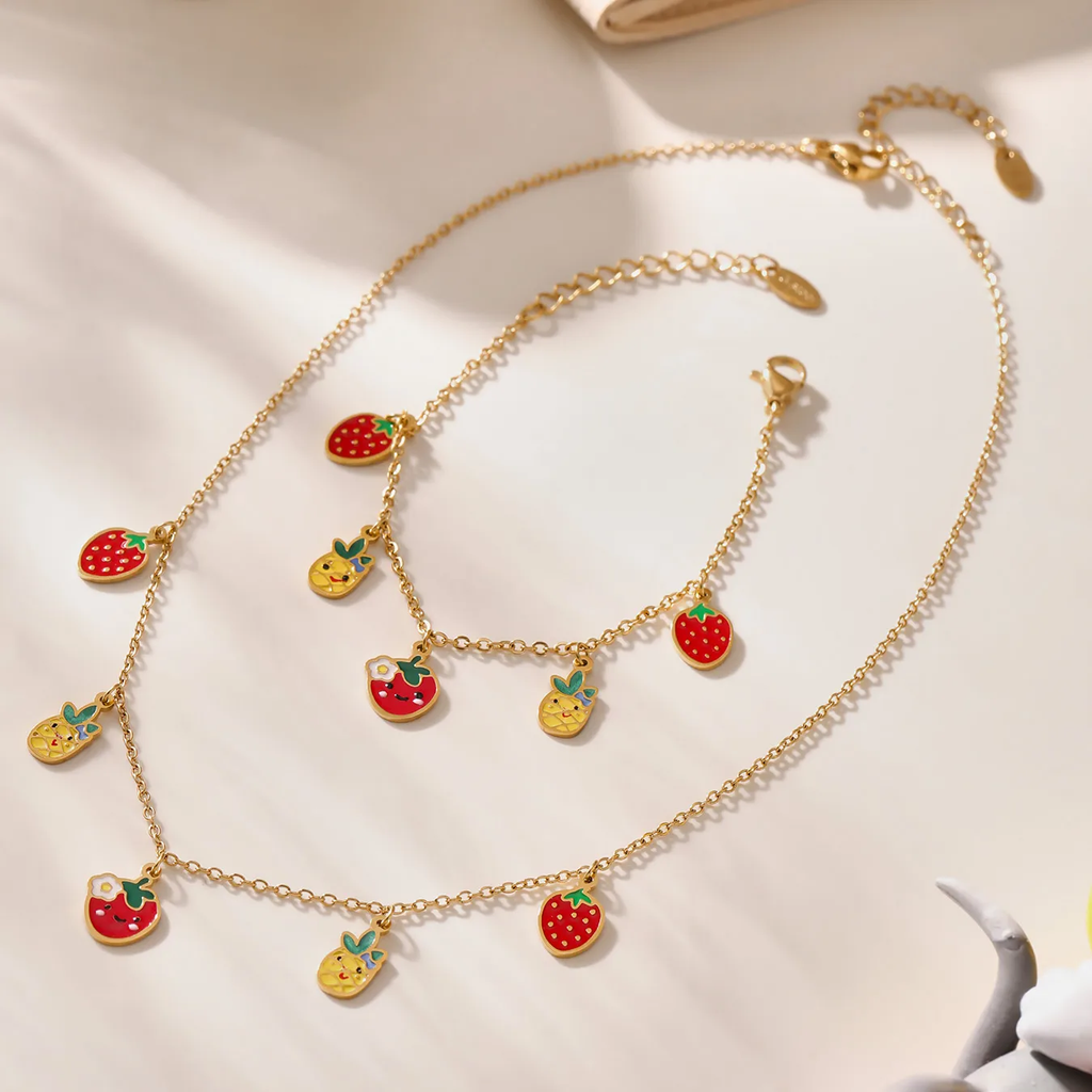 Premium Fruity Charm Kids Jewelry Combo - 18K Gold Plated