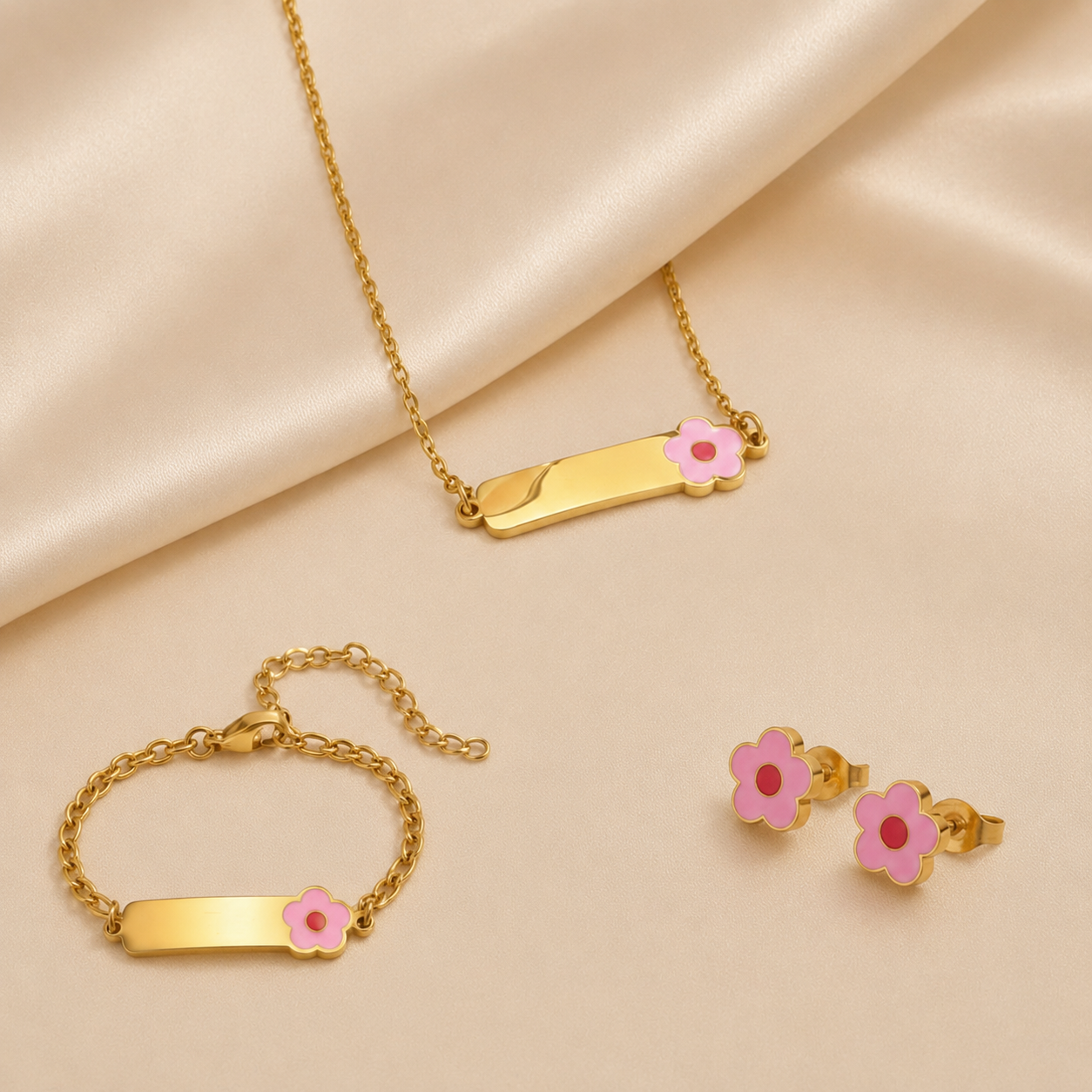 Golden Bloom Bar Full Set Jewelry For Kids - 18K Gold Plated