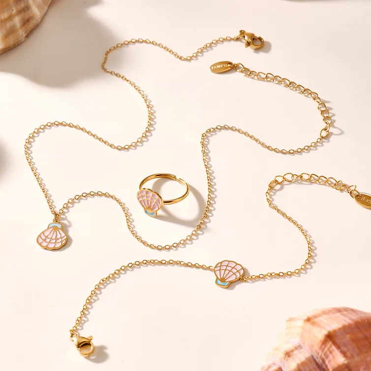 Aquaria Seashell Jewelry Set For Kids - 18K Gold Plated