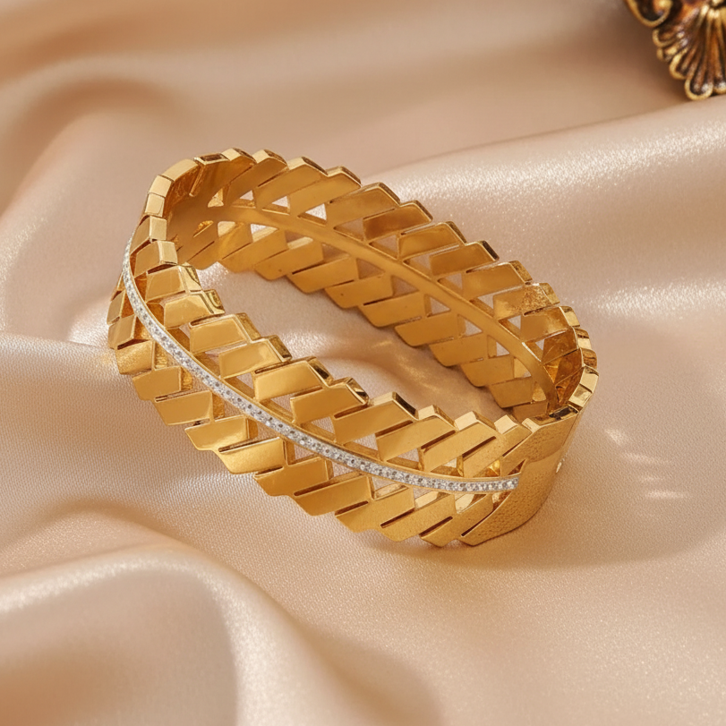 Regal Weave Bangle For Women - 18K Gold Plated