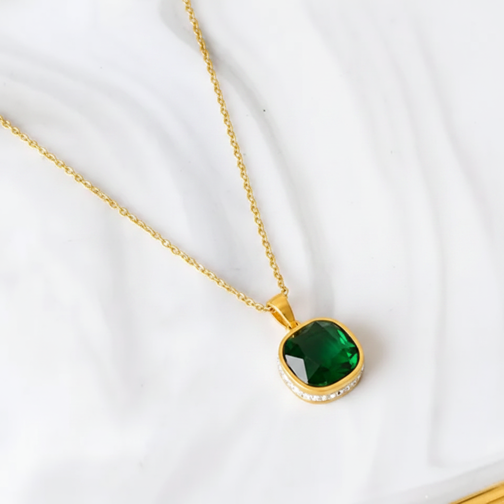 Emerald Aura Necklace For Women - 18K Gold Plated