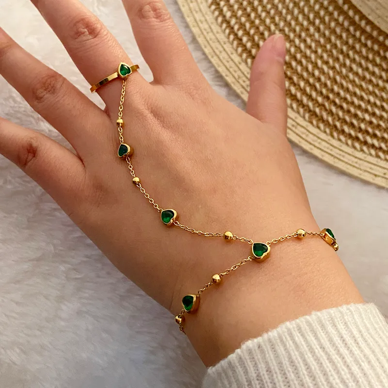 Zirella Emerald Love Hand Chain for Women - 18K Gold Plated