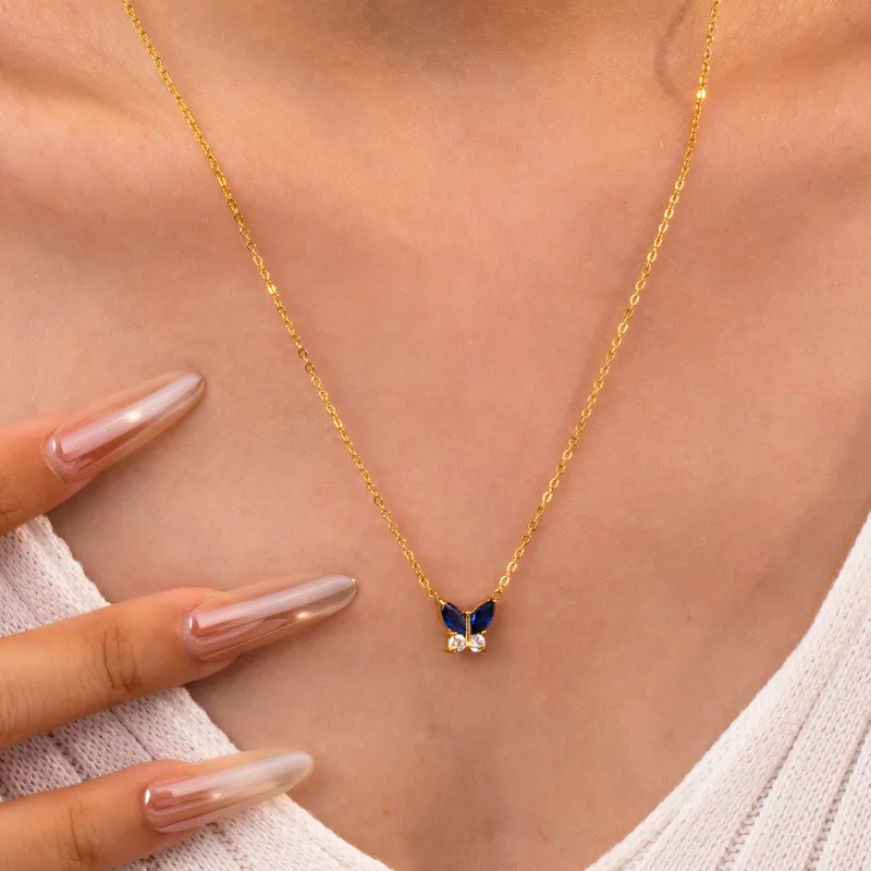 Azure Butterfly Necklace for Women - 18K Gold Plated