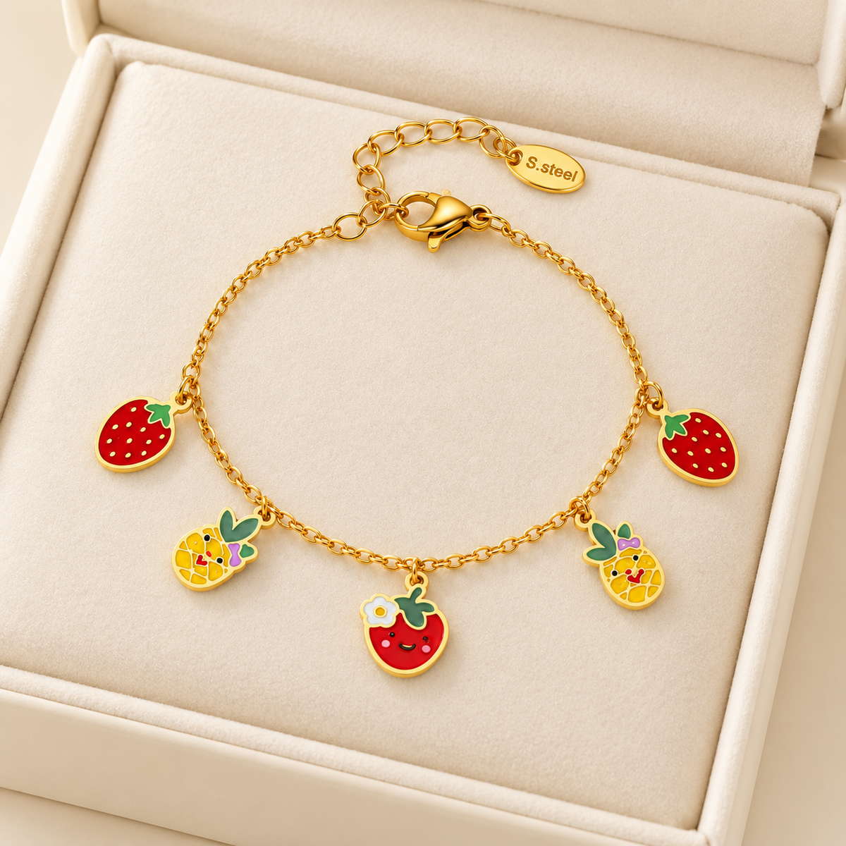 Fruity Charm Bracelet For Kids - 18K Gold Plated