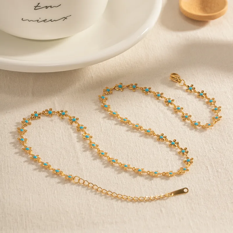 Cyan Blossom Necklace for Women - 18K Gold Plated