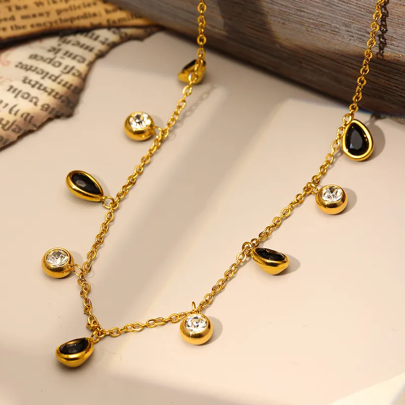 Black Midnight Drops Necklace for Women - 18K Gold Plated