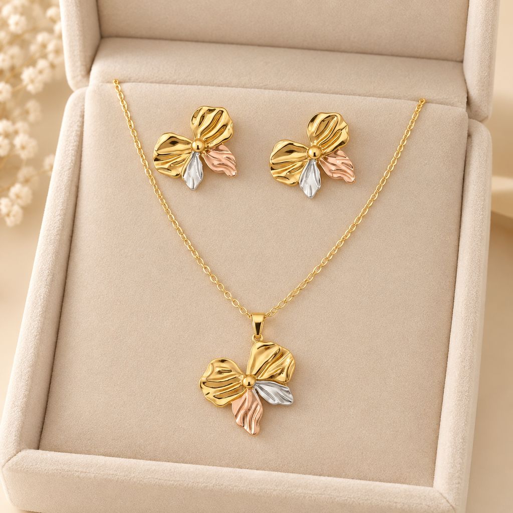 Mar Breeze Necklace with Earrings Set for Women - 18K Gold Plated