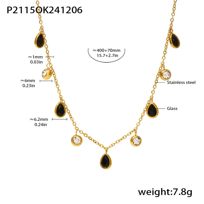 Black Midnight Drops Necklace for Women - 18K Gold Plated