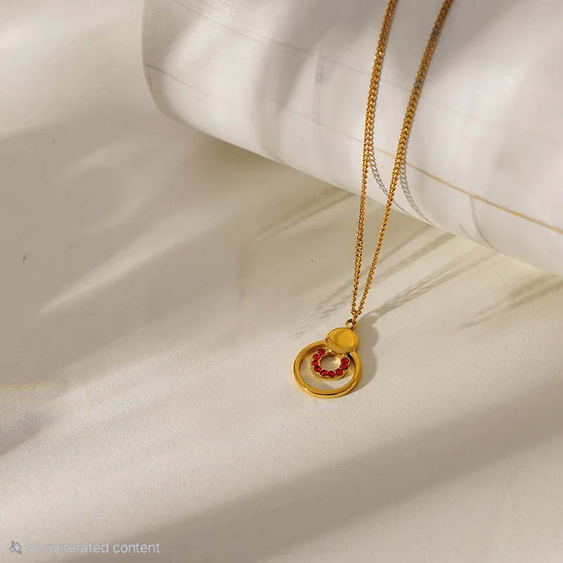 Ruby Halo Necklace For Women - 18K Gold Plated