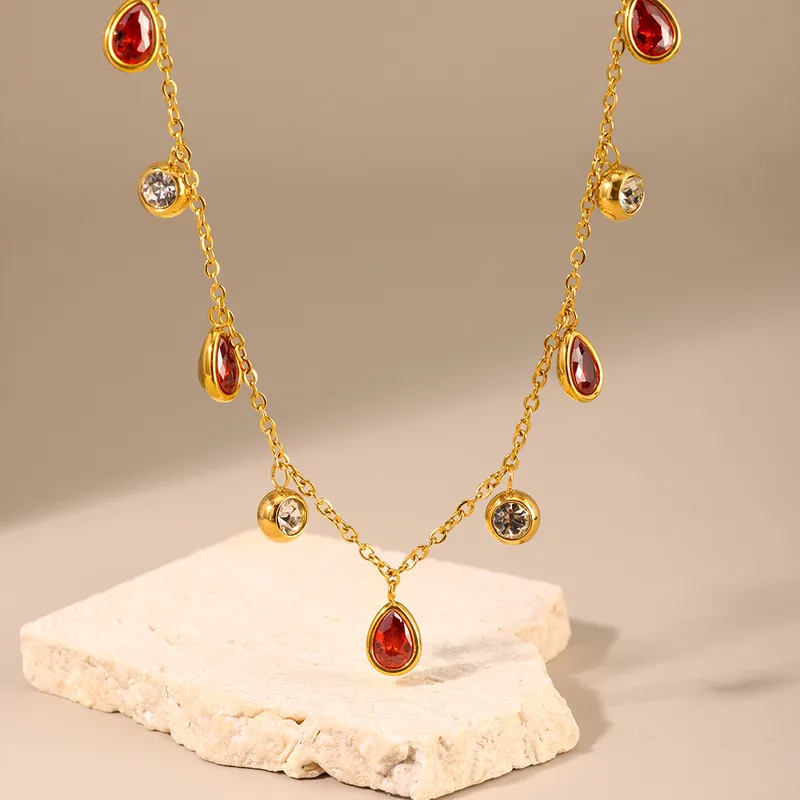 Red Midnight Drops Necklace for Women - 18K Gold Plated