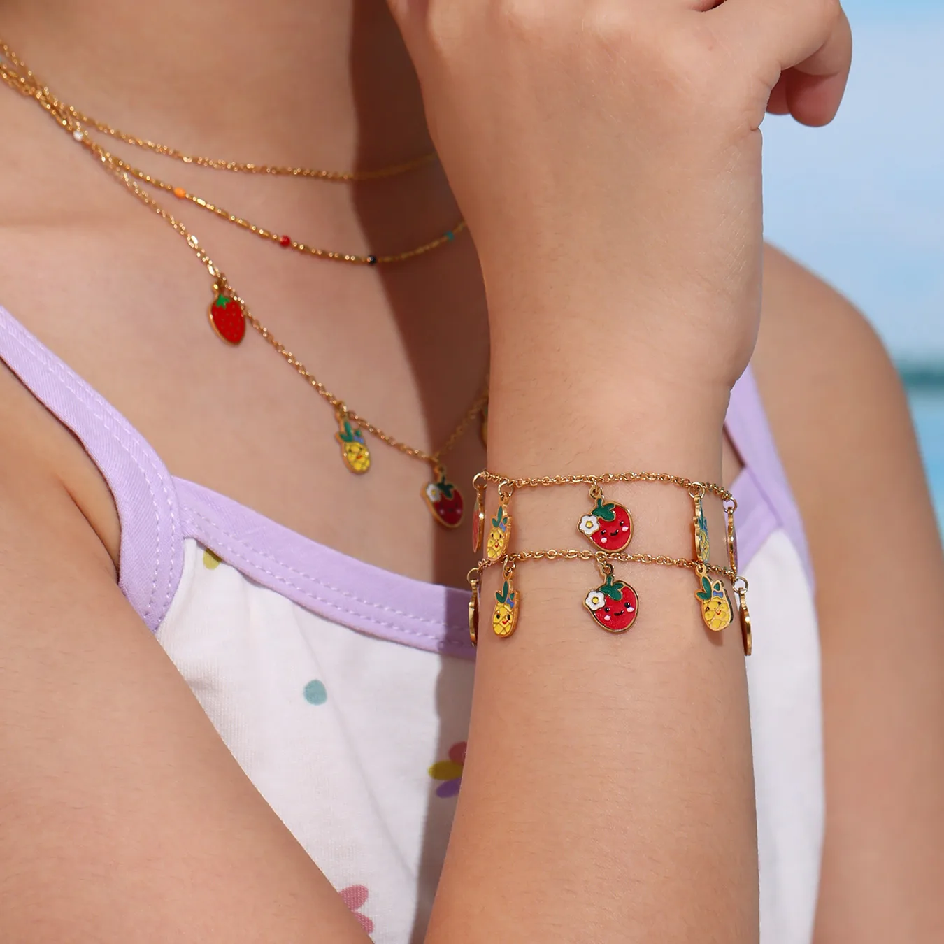 Premium Fruity Charm Kids Jewelry Combo - 18K Gold Plated