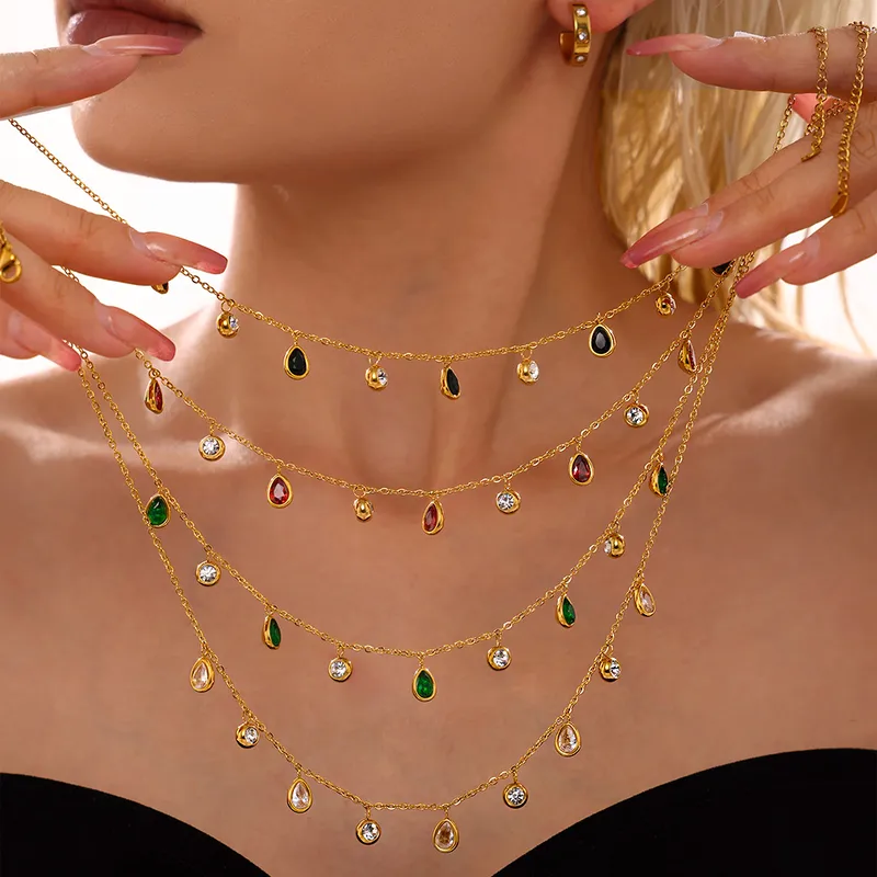 Black Midnight Drops Necklace for Women - 18K Gold Plated