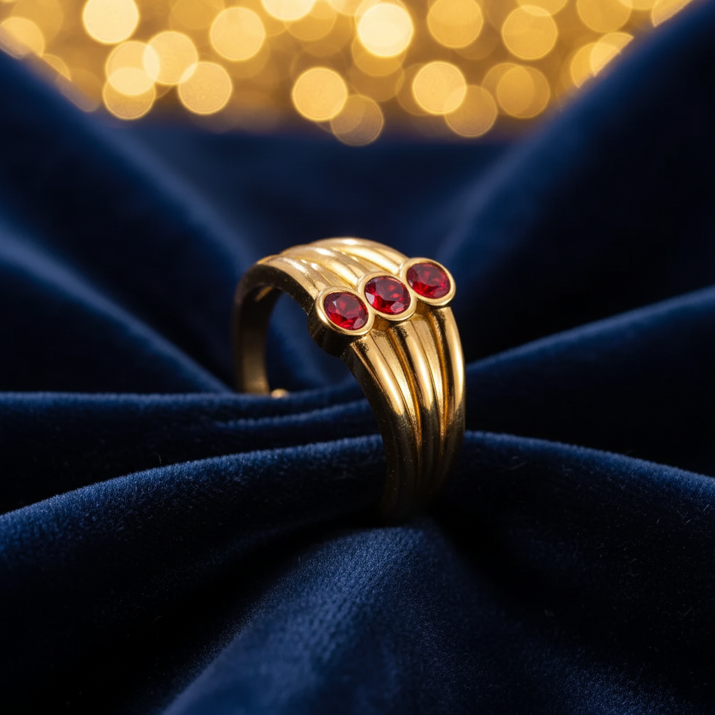 Ruby Trio Ring for Women - 18K Gold Plated