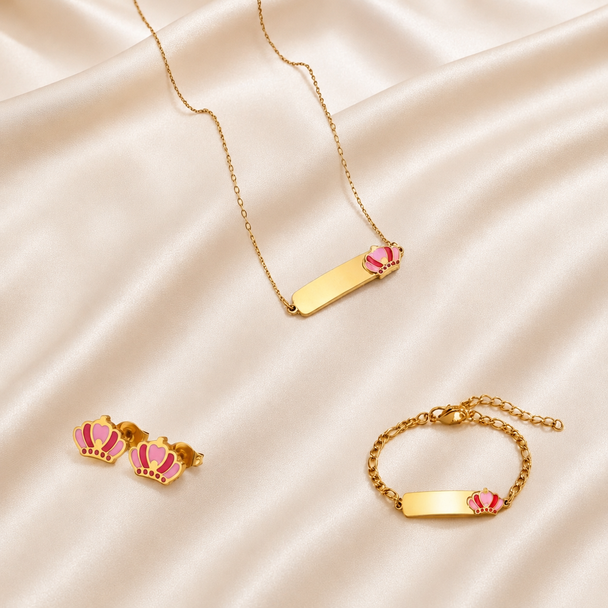 Crown Charm Full Set Jewelry For Kids - 18K Gold Plated