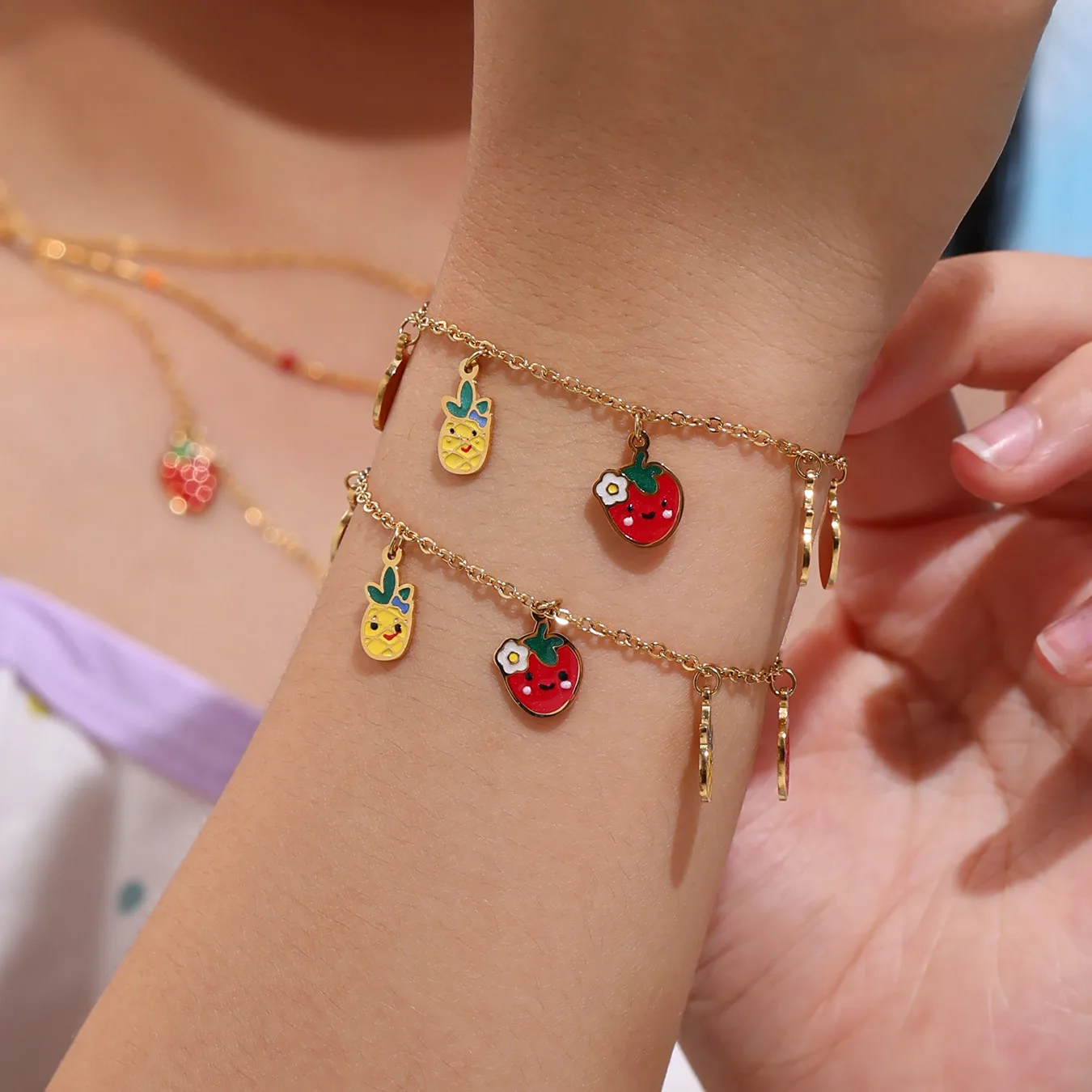 Premium Fruity Charm Kids Jewelry Combo - 18K Gold Plated