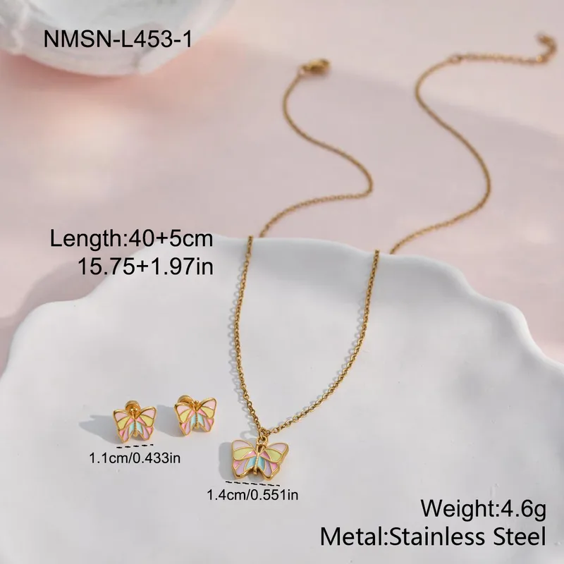 Pastel Butterfly Jewelry Set For Kids - 18K Gold Plated