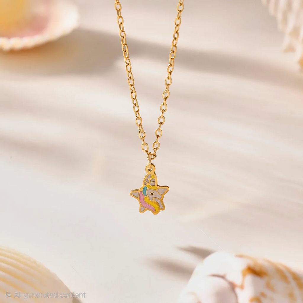 Golden Unicorn Necklace For Kids - 18K Gold Plated