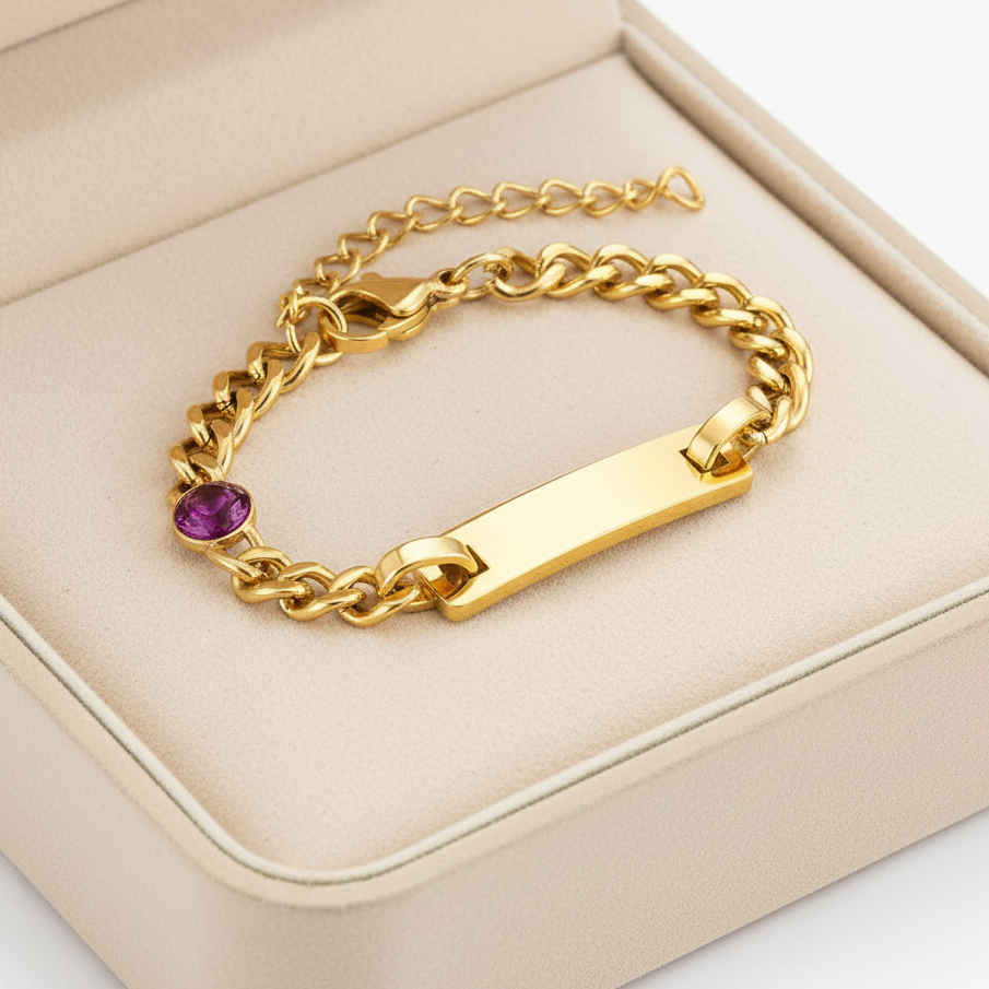 Pink Sparkling Stone Bracelet For Kids - 18K Gold Plated